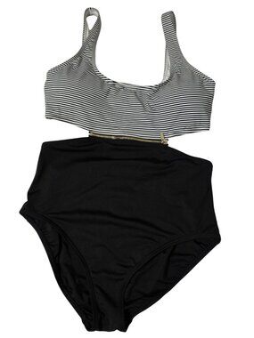 Michael Michael Kors Women One Piece Swimsuit Size 14 Black White Cut Out Zipper